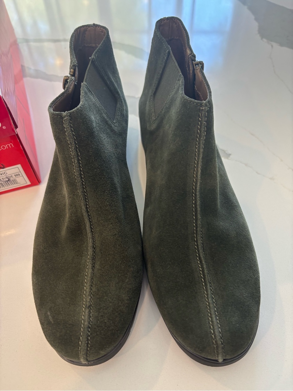 AEROSOLES Forest Green Flat Boots W Side Zipper. NEW IN BOX
